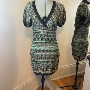M Missoni Blue Brown Metallic Knit Stretchy Dress